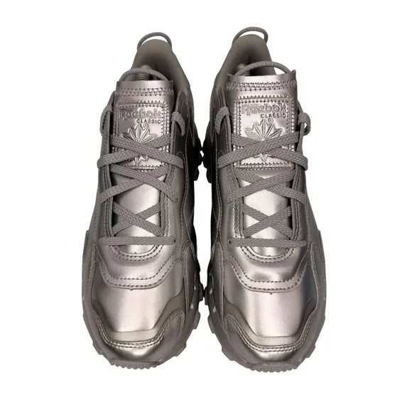 Reebok x Cardi B Classic Leather Silver Metallic Pewter Sneakers Women's 9.5 - Picture 3 of 10